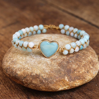 Amazonite Heart Shape Charm Bracelets String Braided Macrame Гривни Lover Wrap Bracelet Femme Ръчно изработени бижута Dropship