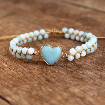 Amazonite Heart Shape Charm Bracelets String Braided Macrame Гривни Lover Wrap Bracelet Femme Ръчно изработени бижута Dropship