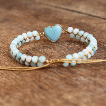 Amazonite Heart Shape Charm Bracelets String Braided Macrame Гривни Lover Wrap Bracelet Femme Ръчно изработени бижута Dropship