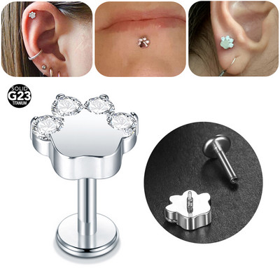 1PC Titan 16G Blaze Paw Forma Labret Lip Stud Piercings Zircon File Intern Cartilaj Ureche Tragus Helix Piercing Bijuterii