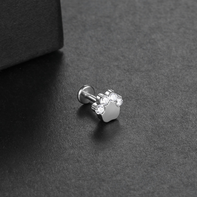 1PC Titan 16G Blaze Paw Forma Labret Lip Stud Piercings Zircon File Intern Cartilaj Ureche Tragus Helix Piercing Bijuterii