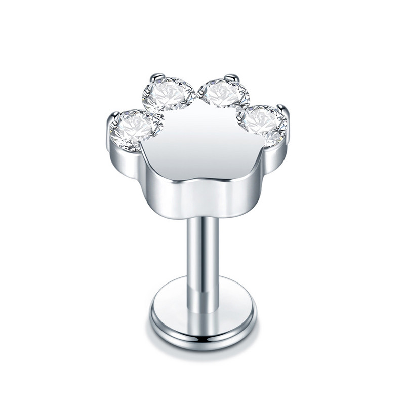 1PC Titan 16G Blaze Paw Forma Labret Lip Stud Piercings Zircon File Intern Cartilaj Ureche Tragus Helix Piercing Bijuterii