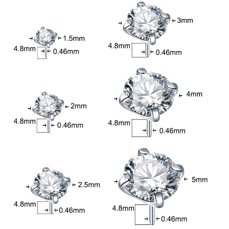 1 db titán körmös cirkon orrlyuk porc Tragus lebeny fülbevaló piercingek fonal nélküli végek benyomható labret ajakgyűrű piercingek