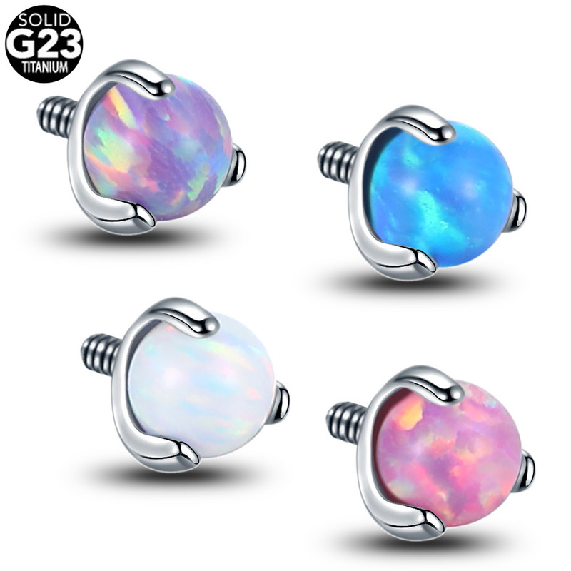 1PC G23 Titan Prong Opal Dermal Anchor Top pentru Labret Stud Cercei Cartilaj Helix Buric Piercing Sprancene Bijuterii Sexy pentru corp