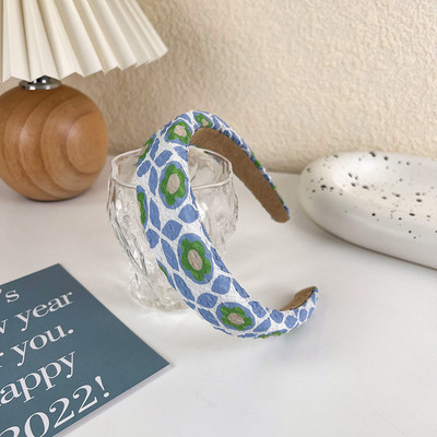 Benzile de păr late de modă pentru femei Tochiu de cap cu lunetă Solid albastru în carouri Bentita de păr pentru fete Banda de păr Cerc Accesorii de păr