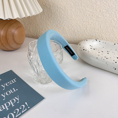 Benzile de păr late de modă pentru femei Tochiu de cap cu lunetă Solid albastru în carouri Bentita de păr pentru fete Banda de păr Cerc Accesorii de păr