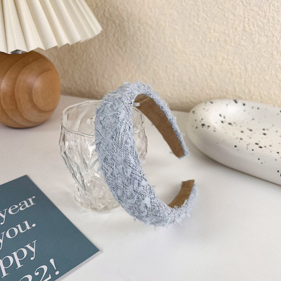 Benzile de păr late de modă pentru femei Tochiu de cap cu lunetă Solid albastru în carouri Bentita de păr pentru fete Banda de păr Cerc Accesorii de păr