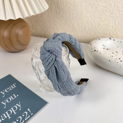 Benzile de păr late de modă pentru femei Tochiu de cap cu lunetă Solid albastru în carouri Bentita de păr pentru fete Banda de păr Cerc Accesorii de păr