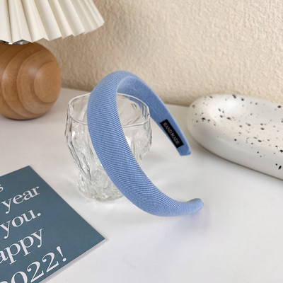 Benzile de păr late de modă pentru femei Tochiu de cap cu lunetă Solid albastru în carouri Bentita de păr pentru fete Banda de păr Cerc Accesorii de păr