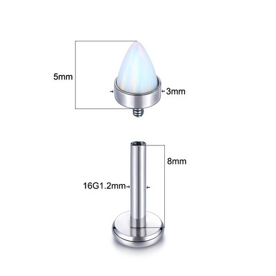 1PC Titanium Filet Intern Buză Monore Stud Bullet Opal Cartilage Helix Daith Piercings Conch Rook Cercei Stud Piercings 16G