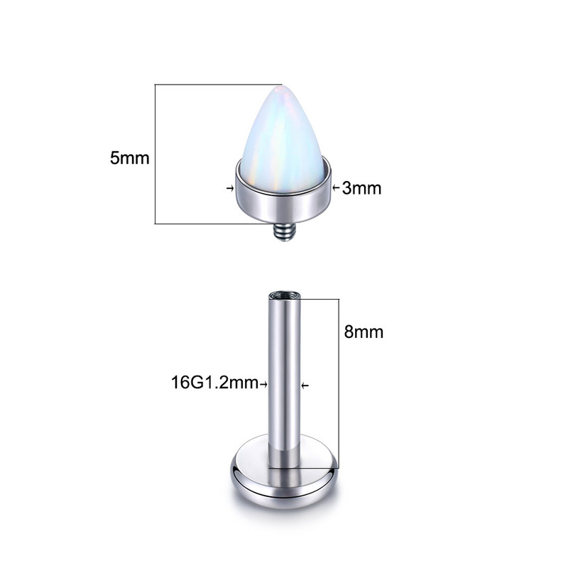 1PC Titanium Filet Intern Buză Monore Stud Bullet Opal Cartilage Helix Daith Piercings Conch Rook Cercei Stud Piercings 16G