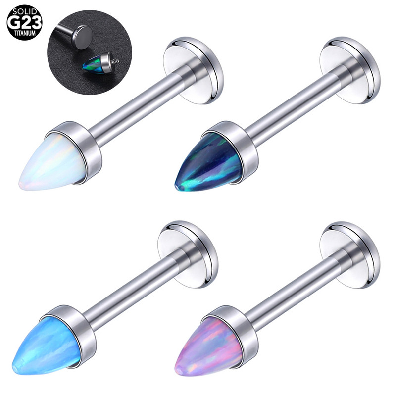 1PC Titanium Filet Intern Buză Monore Stud Bullet Opal Cartilage Helix Daith Piercings Conch Rook Cercei Stud Piercings 16G