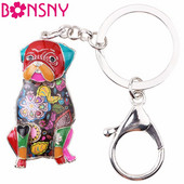 Breloc de chei pentru câine, din metal email emailat Bonsny, breloc pentru chei, bijuterii pentru femei, fete, pandantiv, farmec, suport pentru chei pentru mașină, 2017, accesorii pentru breloc