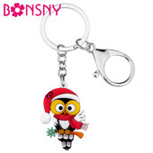 BONSNY acrilic drăguț desene animate Crăciun pălărie roșie eșarfă bufniță păsări brelocuri la modă breloc mașină inel bijuterii pentru femei cadouri pentru adolescenți