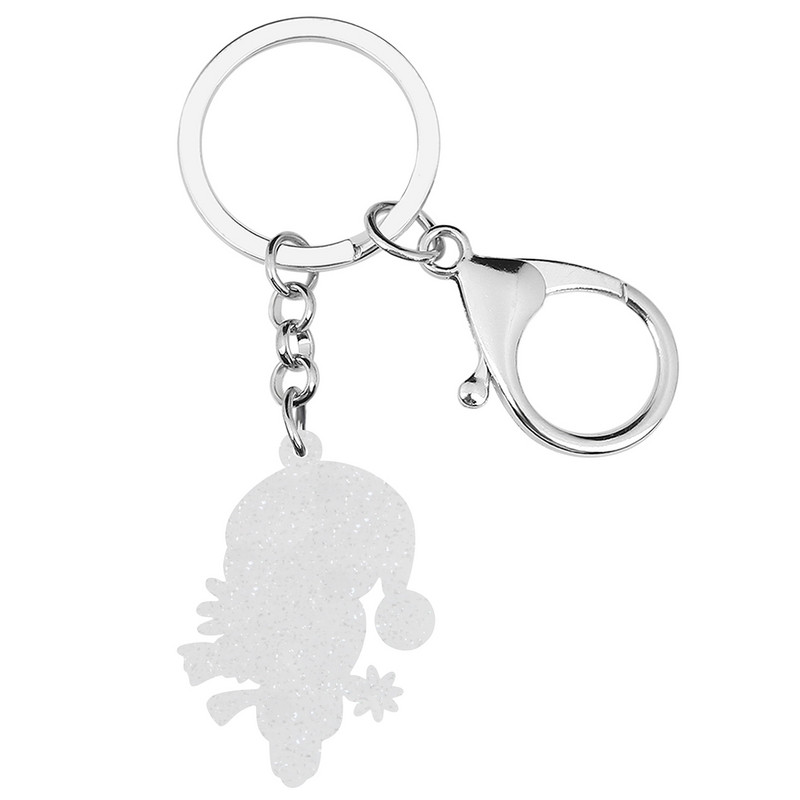 BONSNY acrilic drăguț desene animate Crăciun pălărie roșie eșarfă bufniță păsări brelocuri la modă breloc mașină inel bijuterii pentru femei cadouri pentru adolescenți