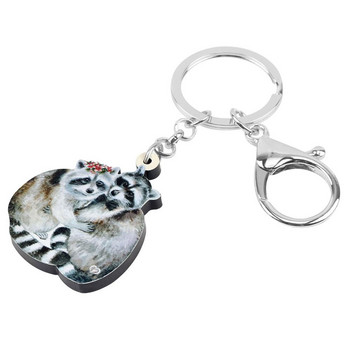 Bonsny Acrylic Lovely Raccoon Keychains Μπρελόκ Μεγάλης αισθητικής Ζώο μπρελόκ κοσμήματα για γυναίκες Kids lover Fashion Gift Charms