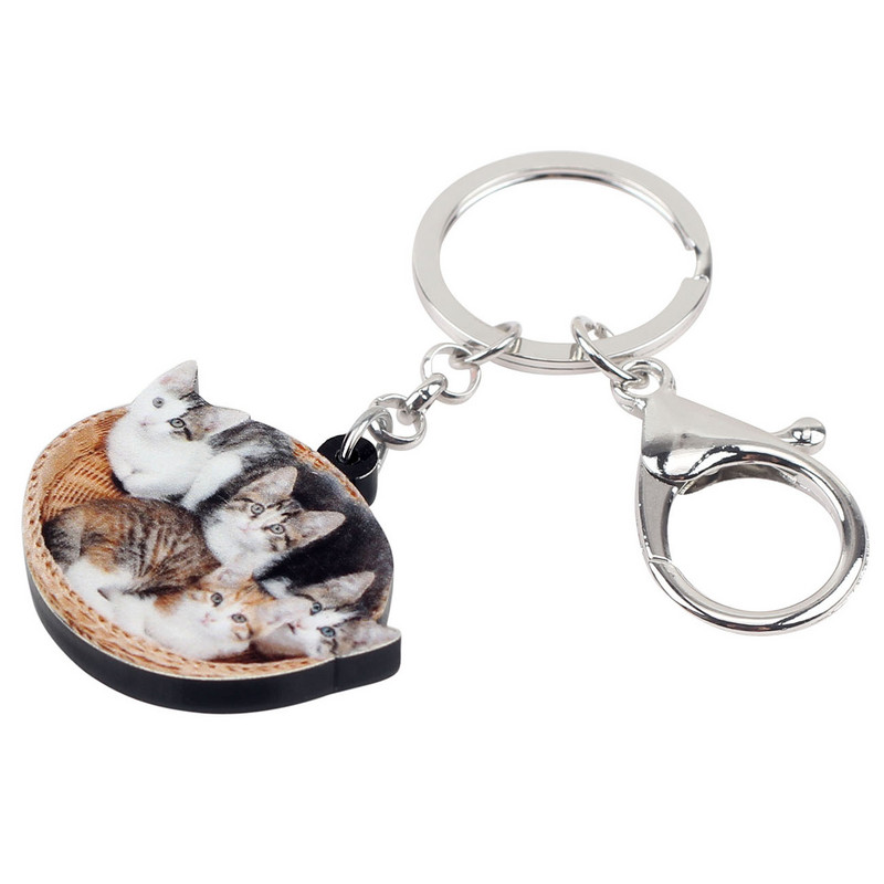 Bonsny Acrilic Coș Dulci Pisică Pisicuță Brelocuri Suport Breloc Cadou Animal drăguț Animale de companie Bijuterii pentru Femei Fete Geantă Pandantiv mașină