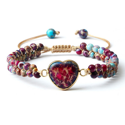 Brățară de macrame cu farmec din piatră naturală clasică în formă de inimă, femei bărbați, lucrate manual, brățări împletite reglabile, bijuterii, cadou de prietenie