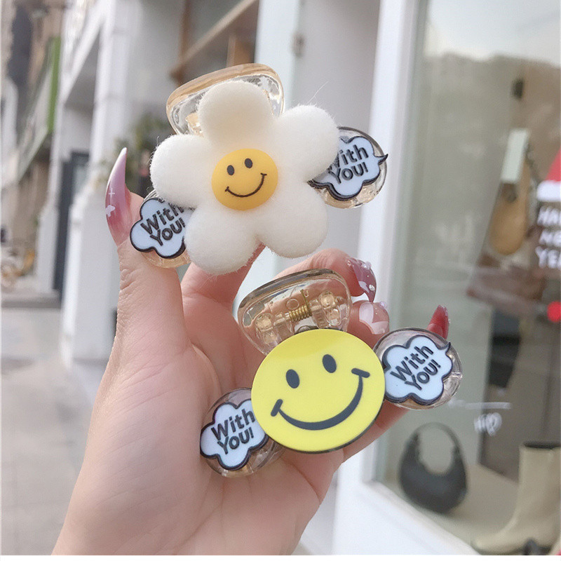 FFLACELL Coreeană Nou Cute Cartoon Arc Smiley Face Flori Rășină Accesorii pentru ac de păr pentru femei fete