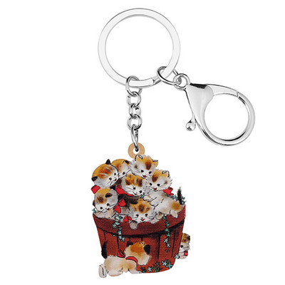 BONSNY acrilic drăguț portocaliu pisică pisicuță butoi breloc inel noutate geanta mașină breloc unic animale de companie bijuterii pentru femei fete