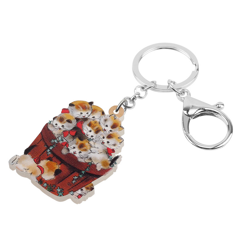 BONSNY acrilic drăguț portocaliu pisică pisicuță butoi breloc inel noutate geanta mașină breloc unic animale de companie bijuterii pentru femei fete