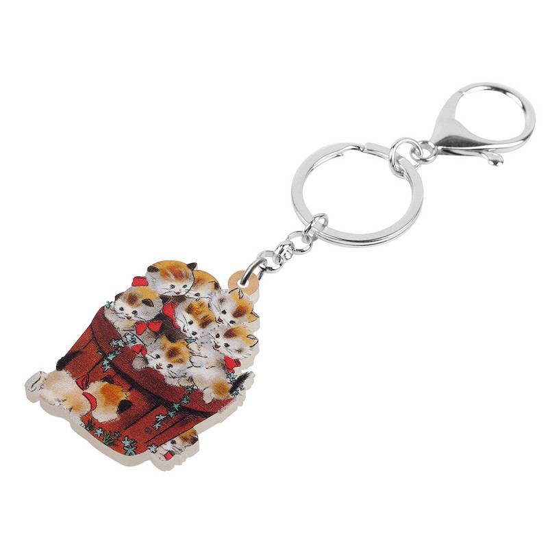 BONSNY acrilic drăguț portocaliu pisică pisicuță butoi breloc inel noutate geanta mașină breloc unic animale de companie bijuterii pentru femei fete