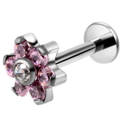 Fashion 1PC G23 Titanium Flower Labret Lip Bar Ineles 16g Prong Zircon Cartilajul urechii Tragus Helix Piercing Cercei Bijuterii pentru fete