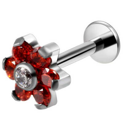 Fashion 1PC G23 Titanium Flower Labret Lip Bar Ineles 16g Prong Zircon Cartilajul urechii Tragus Helix Piercing Cercei Bijuterii pentru fete