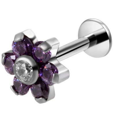 Fashion 1PC G23 Titanium Flower Labret Lip Bar Ineles 16g Prong Zircon Cartilajul urechii Tragus Helix Piercing Cercei Bijuterii pentru fete