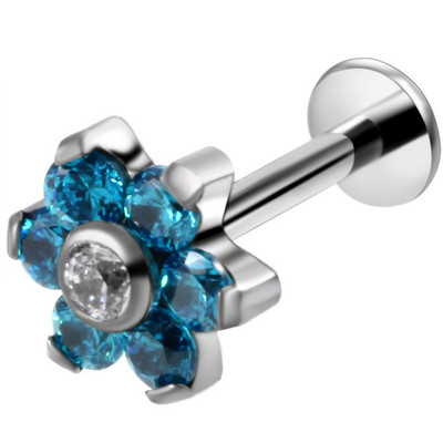 Fashion 1PC G23 Titanium Flower Labret Lip Bar Ineles 16g Prong Zircon Cartilajul urechii Tragus Helix Piercing Cercei Bijuterii pentru fete