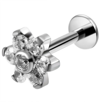 Fashion 1PC G23 Titanium Flower Labret Lip Bar Ineles 16g Prong Zircon Cartilajul urechii Tragus Helix Piercing Cercei Bijuterii pentru fete