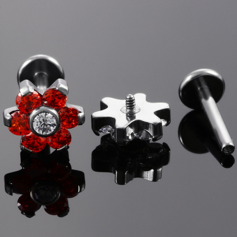 Fashion 1PC G23 Titanium Flower Labret Lip Bar Ineles 16g Prong Zircon Cartilajul urechii Tragus Helix Piercing Cercei Bijuterii pentru fete