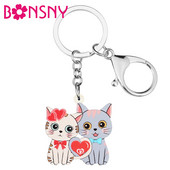 BONSNY Ziua Îndrăgostiților Acrilic Inimă Dulce Cuplu Pisică Pisicuță Breloc Inel Noutate Poșetă Breloc Cadou Bijuterii pentru Femei Fete