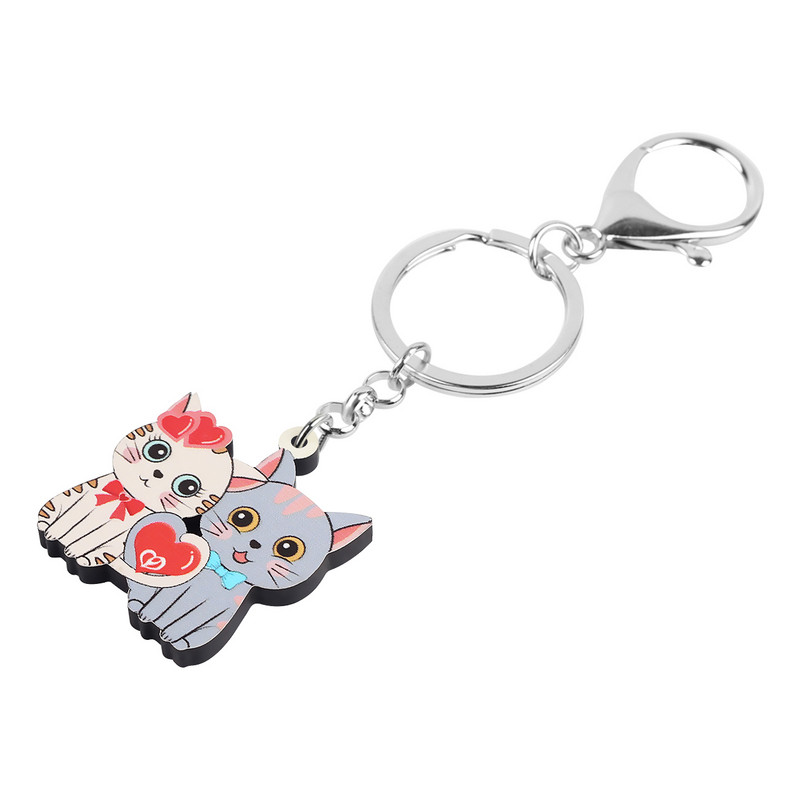 BONSNY Ziua Îndrăgostiților Acrilic Inimă Dulce Cuplu Pisică Pisicuță Breloc Inel Noutate Poșetă Breloc Cadou Bijuterii pentru Femei Fete