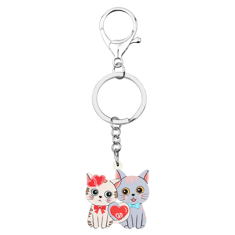 BONSNY Ziua Îndrăgostiților Acrilic Inimă Dulce Cuplu Pisică Pisicuță Breloc Inel Noutate Poșetă Breloc Cadou Bijuterii pentru Femei Fete