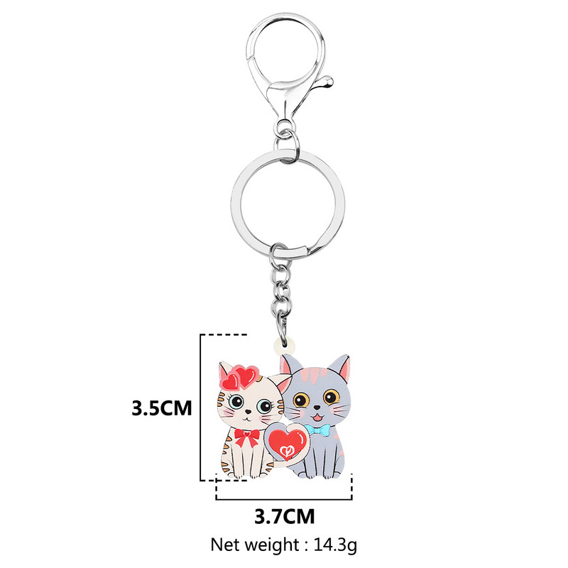 BONSNY Ziua Îndrăgostiților Acrilic Inimă Dulce Cuplu Pisică Pisicuță Breloc Inel Noutate Poșetă Breloc Cadou Bijuterii pentru Femei Fete