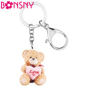 Bonsny acrilic roz inimă urs de pluș păpușă brelocuri breloc bijuterii animale cadou pentru femei copii poșeta portofel accesorii farmec