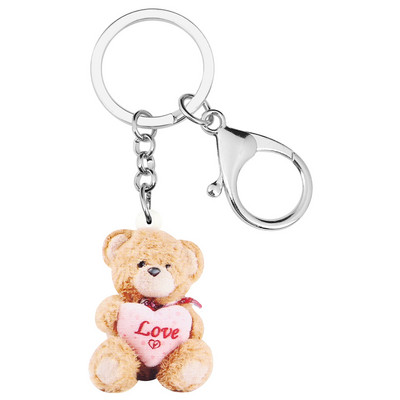 Bonsny acrilic roz inimă urs de pluș păpușă brelocuri breloc bijuterii animale cadou pentru femei copii poșeta portofel accesorii farmec