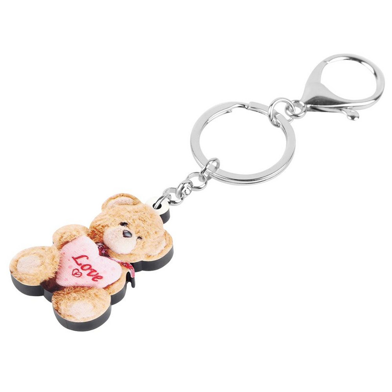 Bonsny acrilic roz inimă urs de pluș păpușă brelocuri breloc bijuterii animale cadou pentru femei copii poșeta portofel accesorii farmec