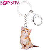 Bonsny Acrilic Anime Lovely Kitten Cat Breloc Breloc Inele Bijuterii de modă Pentru Femei Fată Adolescen Doamne Poșetă Breloc mașină