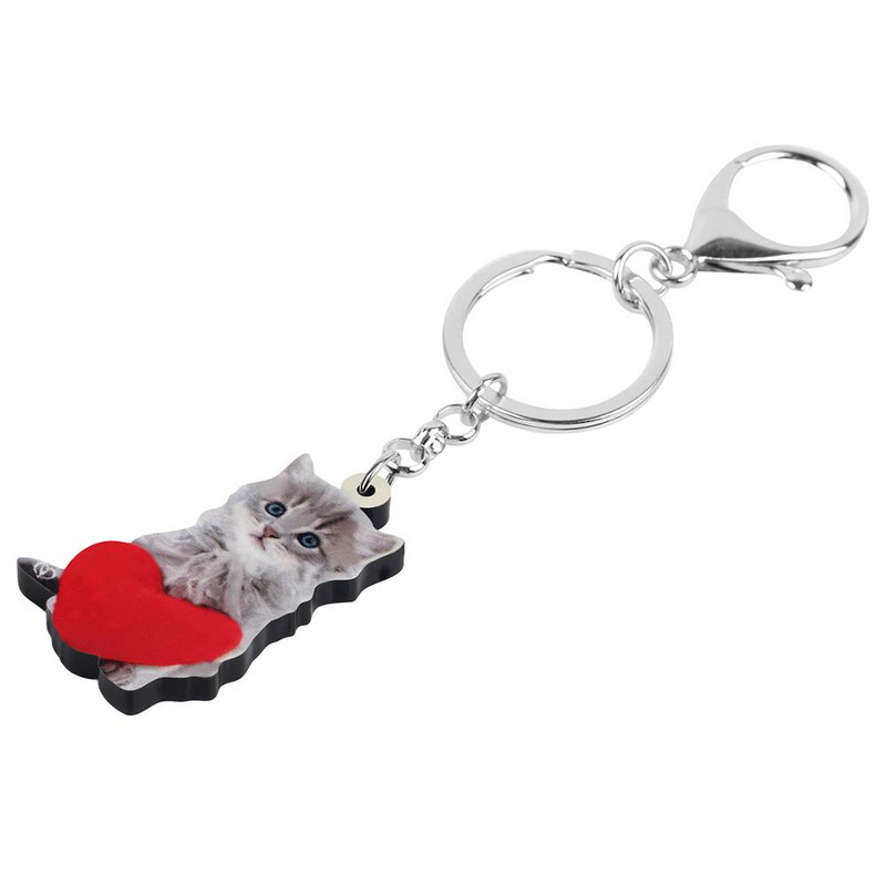 Bonsny Acrilic Ziua Îndrăgostiților Inimă Pisică Pisicuță Breloc Inele Brelocuri Animale Pentru Femei Fată Adolescent Geanta Portofel Auto Decoratiuni