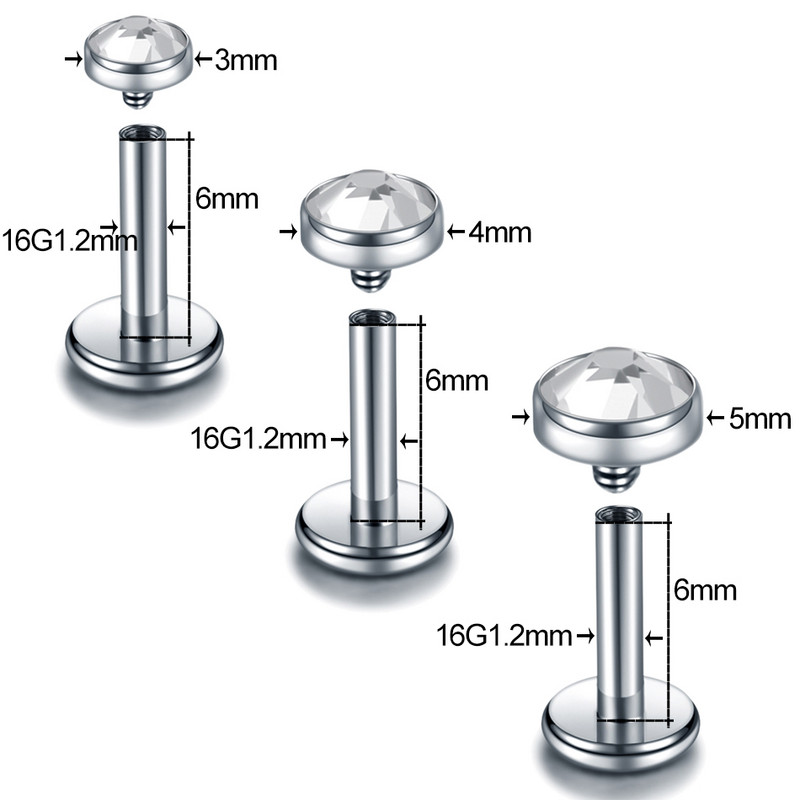 1 vnt. Titanium CZ Gem Helix Tragus Auskarų Stud Orelha Kremzlės Auskarai Vidinis Siūlas Labret Žiedas Lūpų Baras Smeigtukai Kūno papuošalai