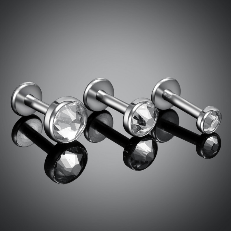 1 vnt. Titanium CZ Gem Helix Tragus Auskarų Stud Orelha Kremzlės Auskarai Vidinis Siūlas Labret Žiedas Lūpų Baras Smeigtukai Kūno papuošalai