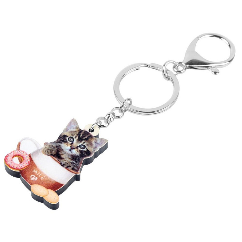 Bonsny acrilic ceașcă de cafea pisoi pisică breloc breloc unic modă animale animale de companie bijuterii pentru femei fete farmece o mulțime de decorare