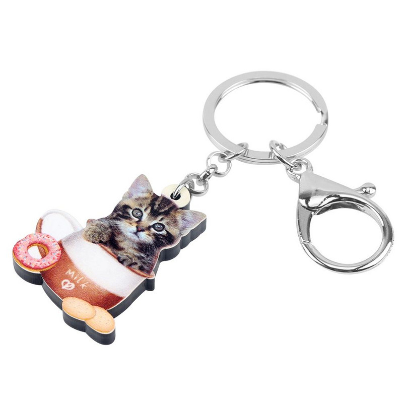 Bonsny acrilic ceașcă de cafea pisoi pisică breloc breloc unic modă animale animale de companie bijuterii pentru femei fete farmece o mulțime de decorare