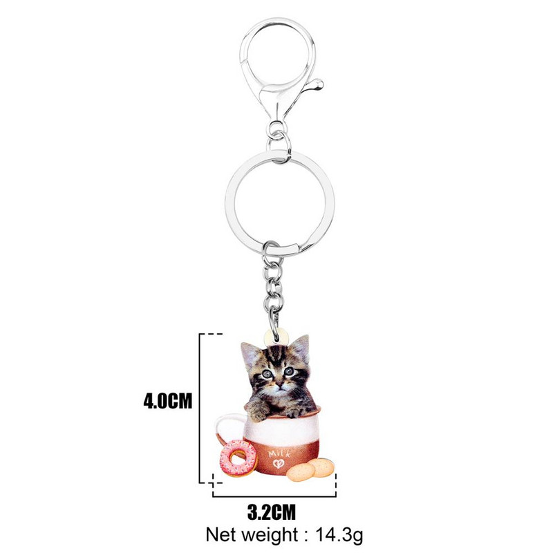 Bonsny acrilic ceașcă de cafea pisoi pisică breloc breloc unic modă animale animale de companie bijuterii pentru femei fete farmece o mulțime de decorare