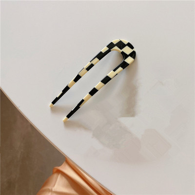 2021 m. retro spalvinga akrilo U formos geometrinė plaukų lazdelės Paprasta juodai balta tinklelis netaisyklingas lygus plaukų segtukas mergaitėms