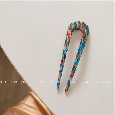 2021 m. retro spalvinga akrilo U formos geometrinė plaukų lazdelės Paprasta juodai balta tinklelis netaisyklingas lygus plaukų segtukas mergaitėms