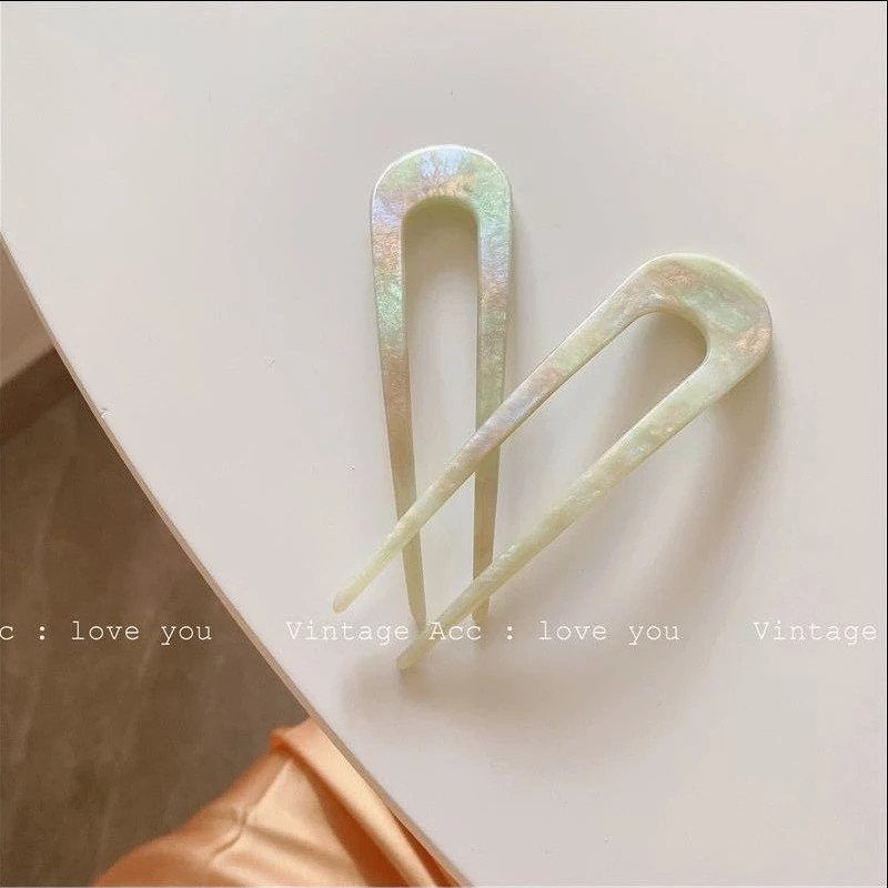 2021 m. retro spalvinga akrilo U formos geometrinė plaukų lazdelės Paprasta juodai balta tinklelis netaisyklingas lygus plaukų segtukas mergaitėms