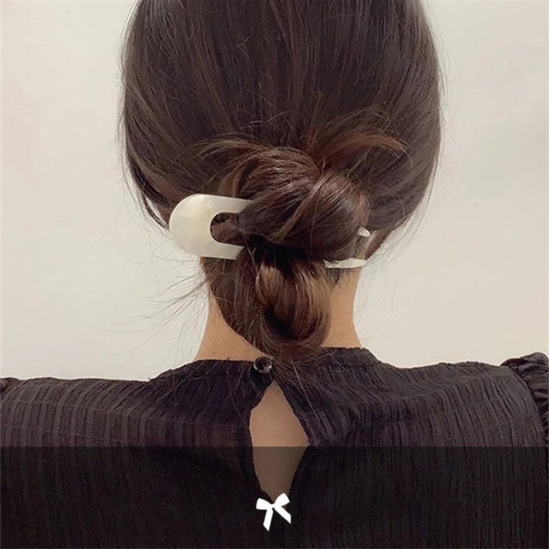 2021 m. retro spalvinga akrilo U formos geometrinė plaukų lazdelės Paprasta juodai balta tinklelis netaisyklingas lygus plaukų segtukas mergaitėms